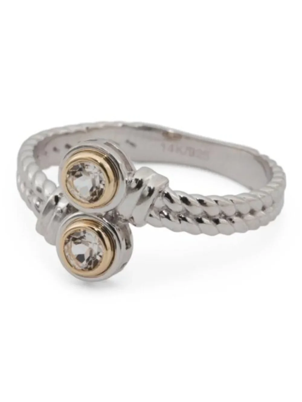 AURORA ITALO Sterling Silver And 14kt Gold White Topaz Bypass Ring